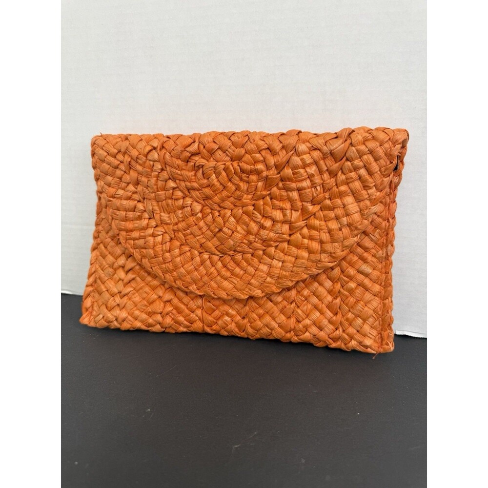Orange Woven Raffia Straw Clutch Envelope Purse Boho Beach Vacation Summer